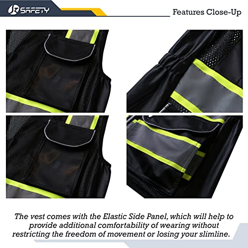 JKSafety Chaleco de seguridad reflectante de alta visibilidad con 9  bolsillos | Tela de malla | Color naranja fluorescente con bordes  extendidos