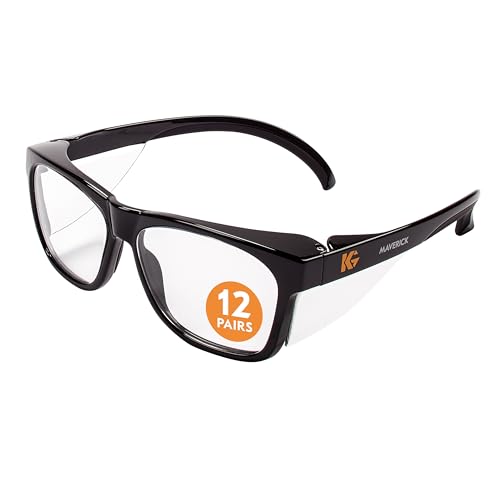 KleenGuard™ V30 Maverick™ - anteojos de seguridad (49309), con revestimiento antivaho, lentes transparentes, marco negro, unisex para hombres y mujeres (cantidad 12)