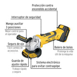 Pretul ESMI-20P, Esmeriladora angular inalámbrica 4-1/2", 20 V con 1 batería de 4 Ah