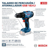 Bosch Rotomartillo inalámbrico GSB 183-LI 2Baterias+Maletin