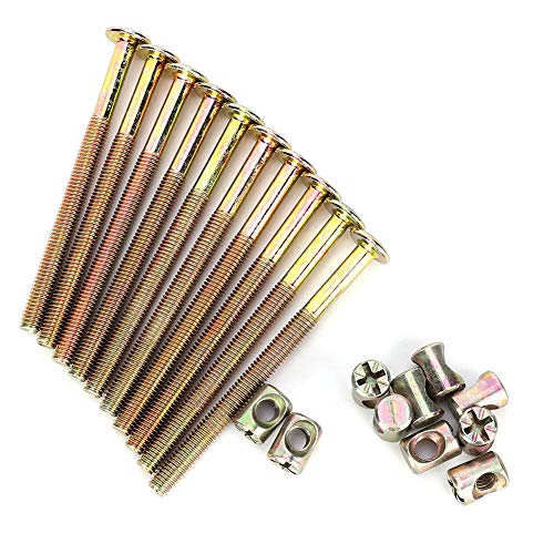 Kit de Pernos y Tuercas, 10 Piezas M6 Tornillos de Cabeza Hexagonal, Pernos Tuercas Muebles Kit, Tornillo de Tuerca Conector de Chapado en Zinc para Muebles, Cunas, Camas(80mm)