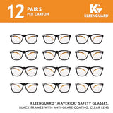 KleenGuard™ V30 Maverick™ - anteojos de seguridad (49312), con revestimiento antirreflejo, lentes transparentes, marco negro, unisex para hombres y mujeres (cantidad 12)