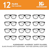 KleenGuard™ V30 Maverick™ - anteojos de seguridad (49309), con revestimiento antivaho, lentes transparentes, marco negro, unisex para hombres y mujeres (cantidad 12)