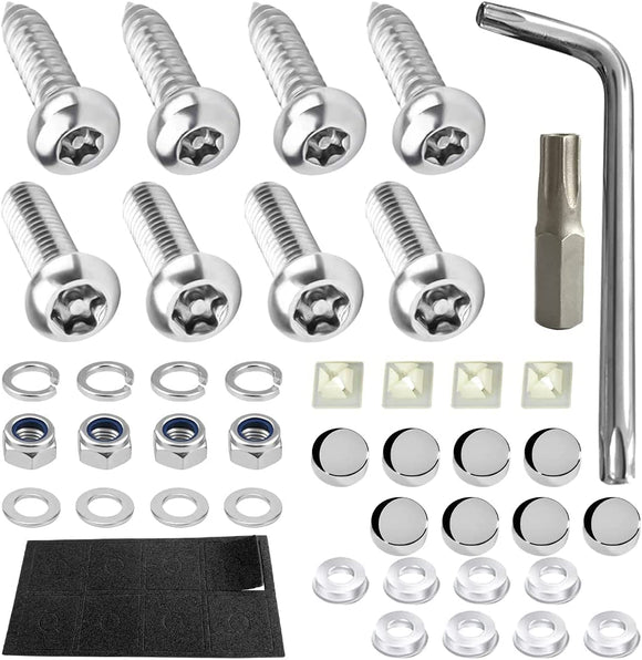 Kits de tornillos antirrobo, accesorios de montaje de acero inoxidable a prueba de óxido para marcos de placa de coche, tapas de tornillos de cabeza de botón para placas delanteras y traseras (blanco)