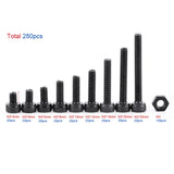 Juego de tornillos de cabeza hexagonal M3 de aleación de acero, surtido de tuercas de tornillos, 280 piezas/caja M3, cabeza hexagonal, tuerca de tornillo, tornillo métrica, cierre a máquina, surtido