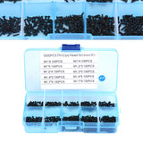 1000Pcs M1 M1.2 M1.4 M1.7 Tornillos Autorroscantes Acero Inoxidable Tornillos de Cabeza Redondeada Phillips Pequeños Juego de Surtido con Caja, Negro