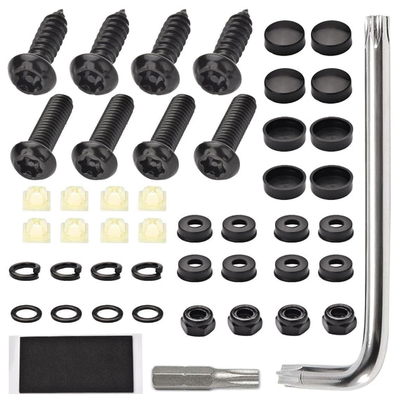 Kit de tornillos para placa de matrícula antirrobo negro, tornillos a prueba de manipulaciones, pernos para matrícula de coche, accesorios de montaje de placa de acero inoxidable 304, tornillos de 1/4 pulgadas con tapas de rosca cromadas