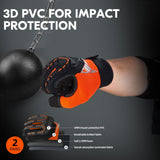 Vgo 2 pares de guantes de trabajo de seguridad, guantes mecánicos, guantes de impacto, guantes antivibración, guantes de aumento, resistentes (talla M, naranja, SL8849IP)