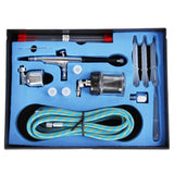 Timbertech Kit de aerógrafo con compresor, 2 kits de aerógrafo, 1 potente compresor de aire silencioso de un solo pistón ABPST06 para pintura de aerógrafos, maquillaje, estudios de uñas y tatuajes, hobby