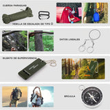DQST Kit de Supervivencia, Supervivencia Al Aire Libre y Protección Personal, con Linterna LED, Chubasqueros, Brújula, Gasa, etc. para Aventuras de Camping.