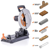 Evolution Power Tools R355CPS - Sierra de cortar de 14 pulgadas con corte multiusos, corta a través de metal, plástico, madera y más, hoja multiusos en pulgadas