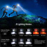 Blukar Lampara de Cabeza Recargable, Superbrillante Linterna Frontal LED, Con 8 Modos Luz &Sensor de Movimiento &Impermeable, Super-Larga Tiempo Ejecución Ideal para Camping, Pesca, Carrera, Ciclismo