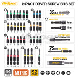 Hi-Spec Juego de Puntas de Impacto para Taladro Destornillador de 44 Piezas. Brocas para Herramientas Eléctrica con Cuerpo Hex Ideales para Atornillar y Destornillar. Incluye Maletin de Almacenamiento