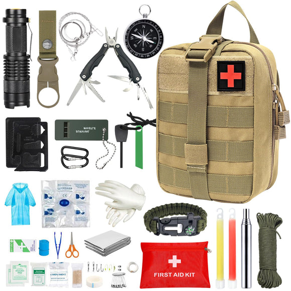 DGGTW Kit de Supervivencia Militar Profesional,Multifuncional Mochila Kit de Emergencia,Equipo de Supervivencia,Survival Kit de Camping,Senderismo,Escalada, Exploración,Viajes