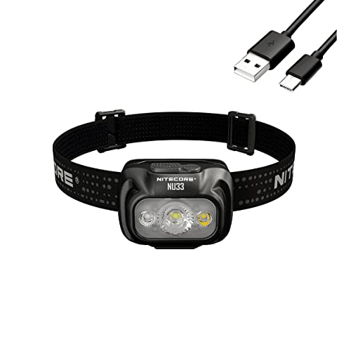 nitecore nu33 - Linterna frontal recargable USB-c de triple salida - 700 lúmenes - Cable de carga USB Eco-Sensa tipo C