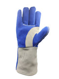 Guantes de soldadura de cuero azul resistente al calor para soldador Mig, BBQ, horno, camping, chimenea, estufa/parrilla, 1 par, grande