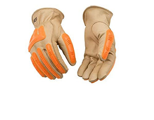 KINCO 98A-M - Guantes de piel de vacuno sin forro para hombre (protección contra impactos, PVC moldeado brillante, talla mediana), color naranja