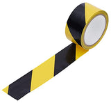 Cinta de seguridad / precaución de color negro brillante + amarillo; Cinta de advertencia y peligro de alta visibilidad con adhesivo fuerte; Diseñado para paredes, pisos, tuberías, equipos, exteriores; 50 mm de ancho por 20 m de largo