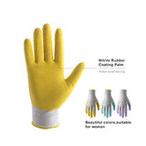 Guantes de jardinería para mujer, guantes de trabajo con revestimiento de nitrilo de espuma, 6 pares y 3 pares de guantes de trabajo protectores transpirables guantes de trabajo de jardín (mediano/3 pares, amarillo+azul+morado)