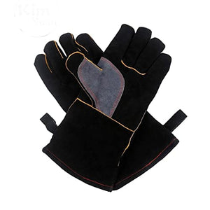 KGEZW Guantes de soldadura resistente al calor perfecto for soldador/cocción/hornear/chimenea/manejo de animales/BBQ - Black-Gray 14 pulgadas