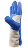 Guantes de soldadura de cuero azul resistente al calor para soldador Mig, BBQ, horno, camping, chimenea, estufa/parrilla, 1 par, grande