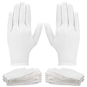 LUTER 12 pares de guantes de algodón blanco para mujeres y hombres, guantes de tela para eccema, manos secas, hidratación, joyería de monedas, limpieza de disfraces, inspección de archivo