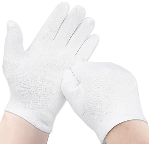  12 pares de guantes de algodón blanco para eccema y manos secas  – Guantes de trabajo transpirables – Guantes de inspección de joyas suaves  de spa hidratantes – Guantes de tela