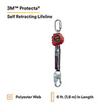 3M Protecta 3100403 Lifeline Rebel - Red autoretráctil de 18 m, gancho de acero y mosquetón, negro/rojo