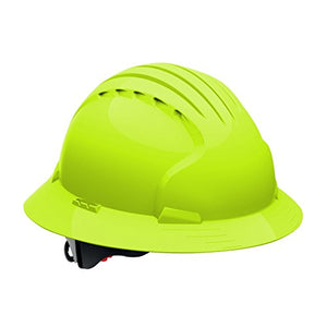 Evolution Deluxe 6161 280-EV6161-10 - Gorro de ala completa con carcasa de HDPE, suspensión de poliéster de 6 puntos y ajuste de carraca de rueda (VENTED, Hi Viz Lime Green)