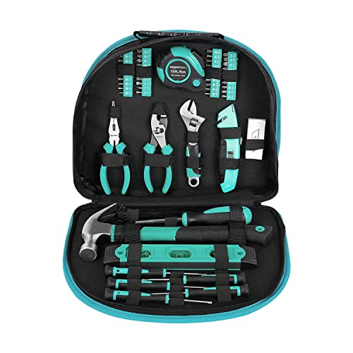 Basics - Juego de herramientas con bolsa redonda fácil de  transportar, 104 piezas, color turquesa : : Herramientas y  Mejoras del Hogar