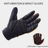 Guantes de trabajo antivibración, guantes de trabajo resistentes, guantes de rigger con acolchado SBR, guantes de impacto protectores de impacto mecánicos, guantes de trabajo de seguridad para hombres (XL, amarillo)