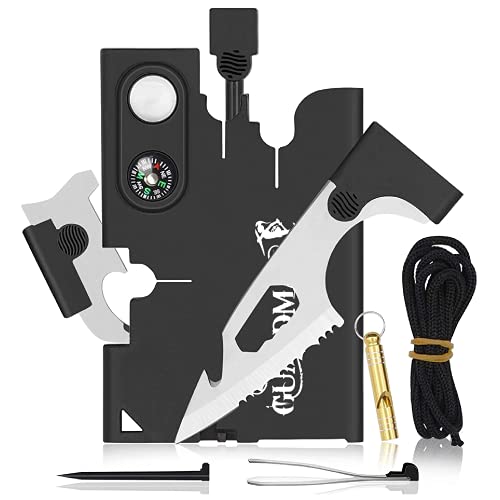 Guardaman - Gran herramienta de supervivencia 18 en 1 para hombre, multiherramienta para cartera multiusos con cuchillo de supervivencia, iniciador de fuego, silbato, brújula, regalo para el día del padre