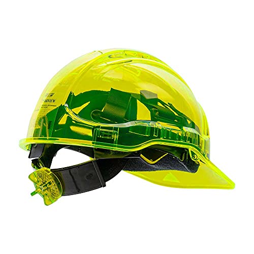 Portwest PV60 Peak View - Gorro duro de trabajo con trinquete ventilado en translúcido Hi Vis ANSI, amarillo