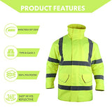 Chaqueta de seguridad reflectante de alta visibilidad para hombre, impermeable, clase 3 ANSI, forro acolchado (amarillo, 5XL)