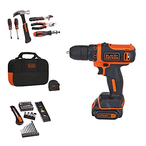 BLACK+DECKER 12V MAX Drill & Home Tool Kit, 60-Piece (BDCDD12PK)