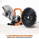 Evolution R230DCT - 9 in Concrete Saw (Aka Circular Saw, Angle Grinder, Chop Saw, Cut Off Saw, Demo Saw, Disc Cutter, Power Cutter) - 15A Motor, No Gas - 3-1/2 In Cut - Incl Diamond Masonry Blade