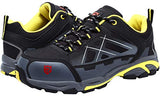 LARNMERN Zapatos de punta de acero para hombre, zapatos de trabajo antideslizantes a prueba de pinchazos, calzado al aire libre, zapatos de seguridad, construcción industrial, zapatos de tenis indestructibles, Negro/Amarillo-201, 9.5 US