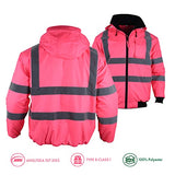 Chaqueta de seguridad reflectante de alta visibilidad, ropa de trabajo, ANSI, impermeable, forro acolchado, chaqueta ligera para mujer (rosa, 2XL)