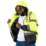 Pioneer Chaqueta bomber de seguridad impermeable de alta visibilidad con capucha desmontable, cinta reflectante, amarillo/negro, unisex, M, V1130460U-M