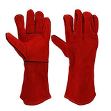 Q_TS Guantes De Soldador, Guantes De Soldadura De Protección Laboral, Guantes De Soldadura De Piel De Vaca-14 Pulgadas_Rojo