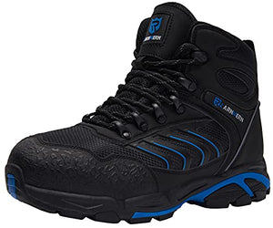 LARNMERN Botas de Punta de Acero a Prueba de pinchazos para Hombres, indestructibles, cómodas, Antideslizantes, antiestáticas, Botas de Trabajo de Seguridad al Aire Libre L91185 (31.0 cm, Azul Negro)