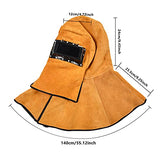 Máscara de soldadura de cuero, capucha de soldador de cuero, casco de soldador con lente de filtro de oscurecimiento automático, casco de soldadura de gorra de trabajo, amarillo (cara completa + cobertura de hombro del cuello)