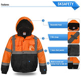 SKSAFETY Chaquetas reflectantes de alta visibilidad para hombre, chaqueta de seguridad clase 3 para hombre, impermeable, abrigos de construcción de trabajo de alta visibilidad, naranja y negro, Medium