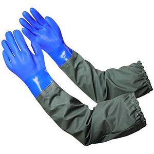 Guantes de goma extralargos de 27.5 pulgadas, guantes resistentes a los químicos, guantes de PVC, reutilizables, resistentes al agua, con forro de algodón antideslizante, ácido-álcali y aceite para la industria química de maquinaria pesquera