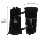 KGEZW Guantes de soldadura resistente al calor perfecto for soldador/cocción/hornear/chimenea/manejo de animales/BBQ - Black-Gray 14 pulgadas