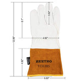 BEETRO Guantes de soldadura, soldador Tig de piel de cabra con cuero de vaca extra largo, resistente al calor/fuego, barbacoa/almacén/resistente/guantes de manejo de animales, extremadamente suaves y flexibles, 1 par