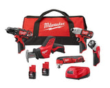 Milwaukee M1212-Volt - Kit combinado inalámbrico de iones de litio (5 herramientas) con dos baterías de 1,5 Ah, cargador y bolsa de herramientas