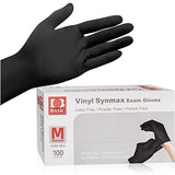 Guantes desechables de vinilo Synmax, 100 unidades, sin látex y sin polvo, mediano, color negro