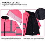 Chaqueta de seguridad reflectante de alta visibilidad, ropa de trabajo, ANSI, impermeable, forro acolchado, chaqueta ligera para mujer (rosa, 2XL)