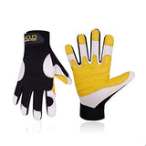 Handlandy - Guantes de trabajo de cuero para hombre y mujer, guantes de trabajo de piel de cabra de primera calidad, flexibles y con agarre para jardín (XL)